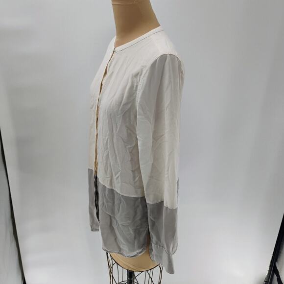 VINCE Colorblock Silk Top Blouse Tunic Sz 12 100% silk long sleeve - Picture 7 of 13